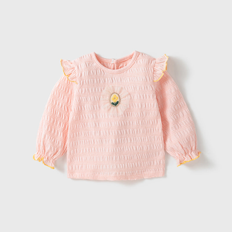 Baby Girls Kids Flower Logo Long Sleeve Pullover Top-2